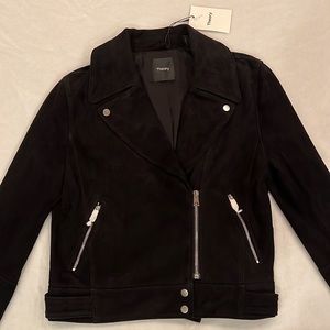 Theory Black Suede Leather Downtown Moto Amorim Zip Front Jacket Womens Large